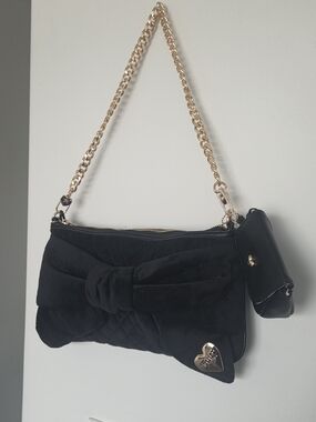 Juicy Couture Black Quilted Bow Shoulder Bag with Gold Chain Strap